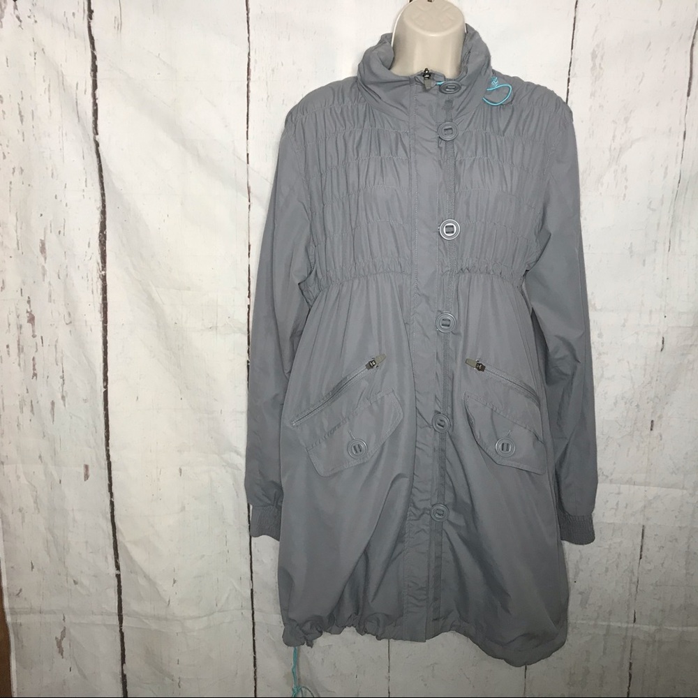 Athleta grey shock cord anorak hooded jacket Large